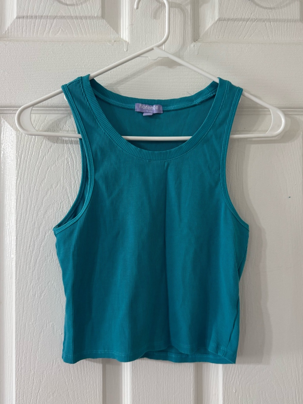 Ribbed Tank Crop Top in Teal by Fiorentini - Women